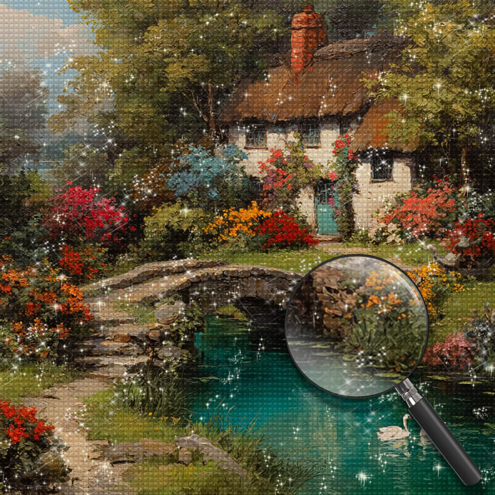 Farmhouse and River Diamond Painting