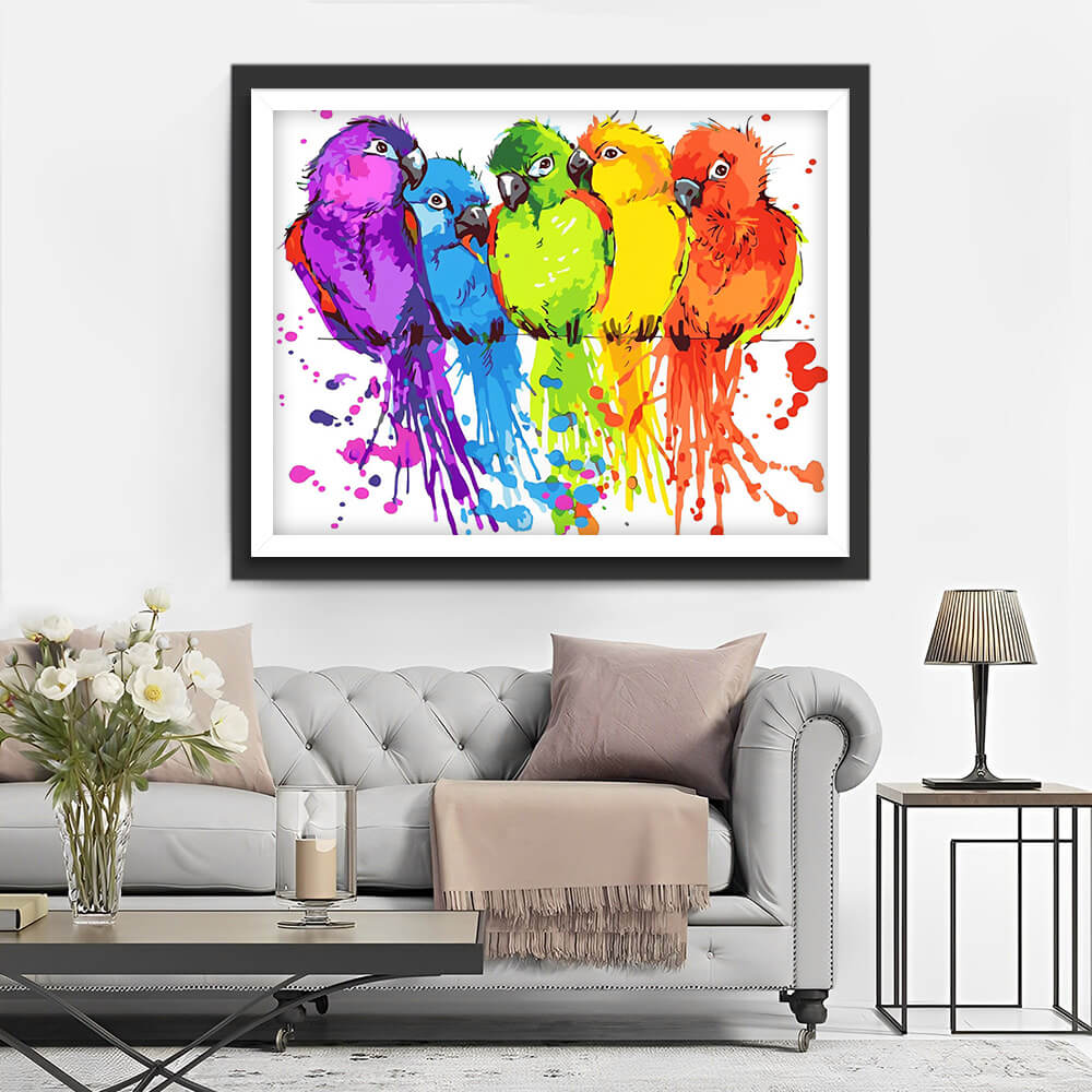 Five Colorful Parrots Diamond Painting