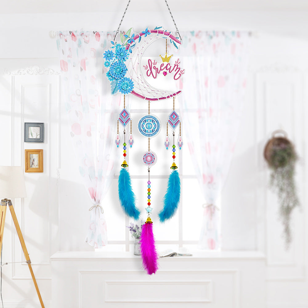 Flower and Moon Dreamcatcher 2D Flat Hanging Diamond Painting Kits