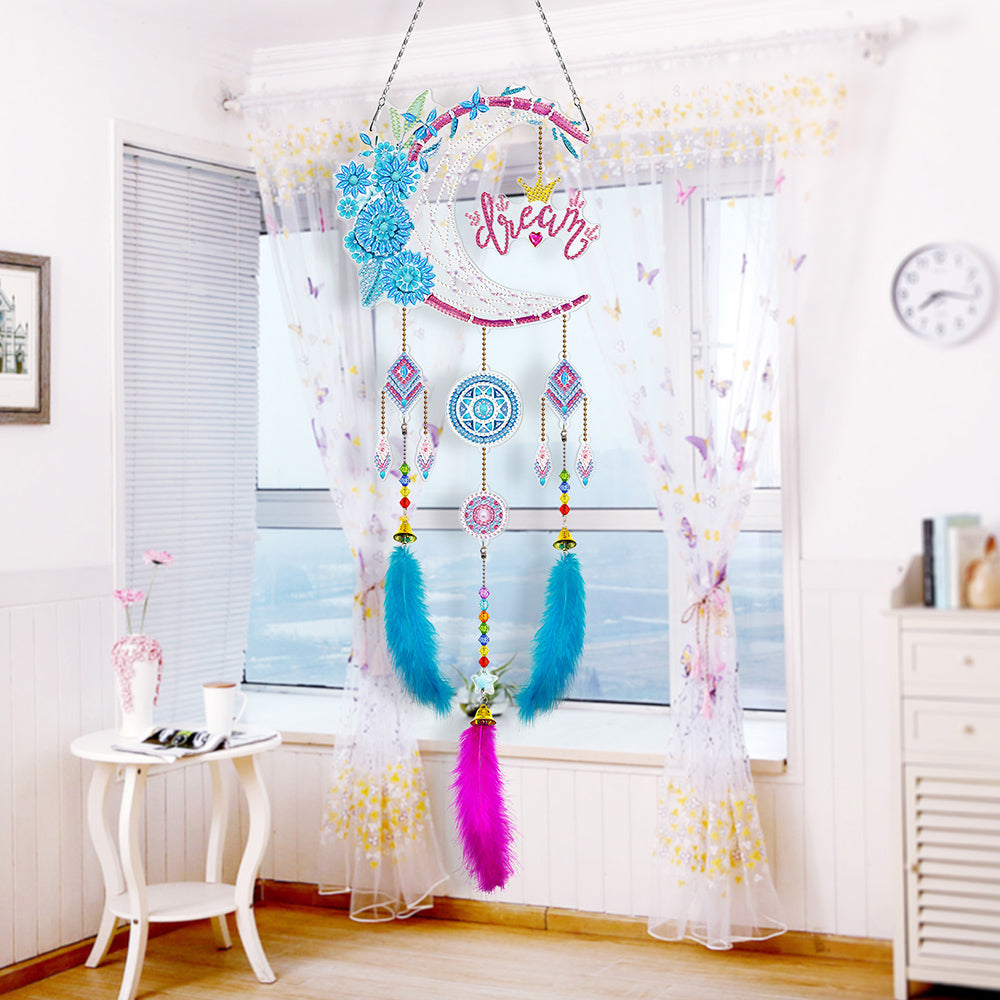 Flower and Moon Dreamcatcher 2D Flat Hanging Diamond Painting Kits
