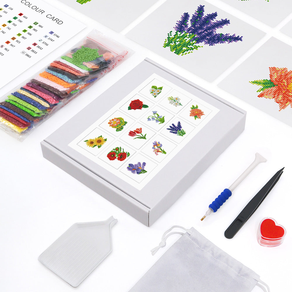 Flower Collection 12Pcs - Mini Diamond Painting Kit