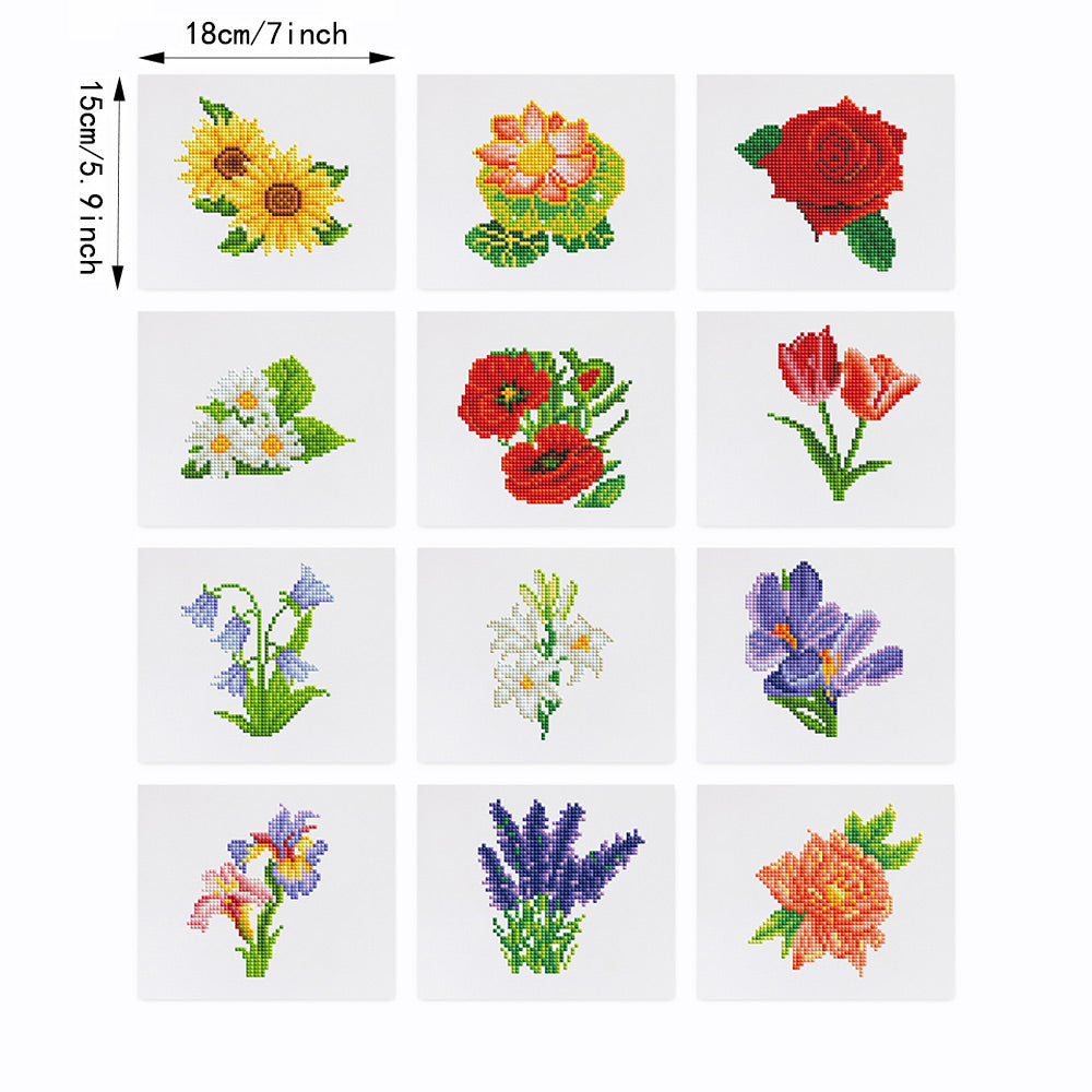 Flower Collection 12Pcs - Mini Diamond Painting Kit