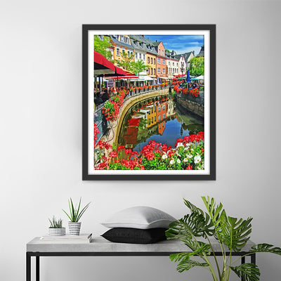 Flowers and Buildings along the River Diamond Painting