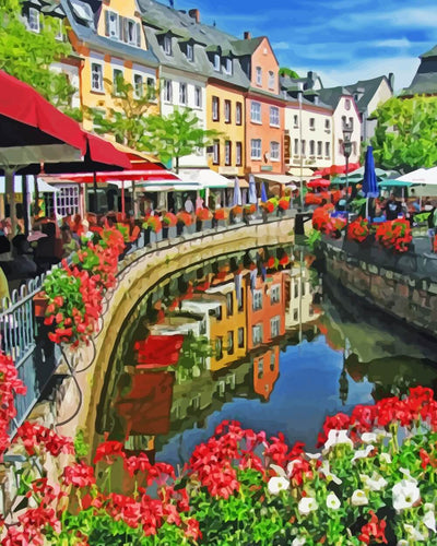 Flowers and Buildings along the River Diamond Painting