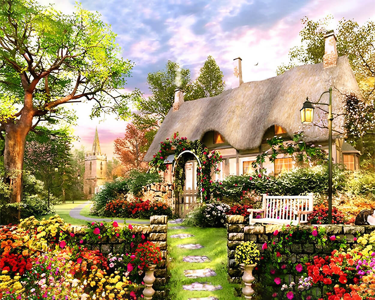 Flowers and Cottage Diamond Painting