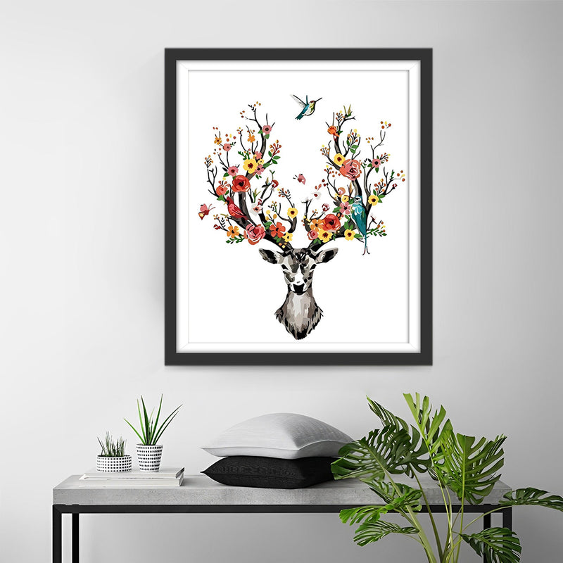 Flowers on Elk Antlers Diamond Painting