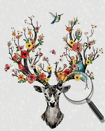 Flowers on Elk Antlers Diamond Painting
