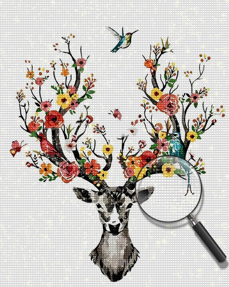 Flowers on Elk Antlers Diamond Painting