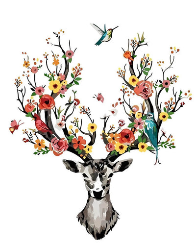 Flowers on Elk Antlers Diamond Painting
