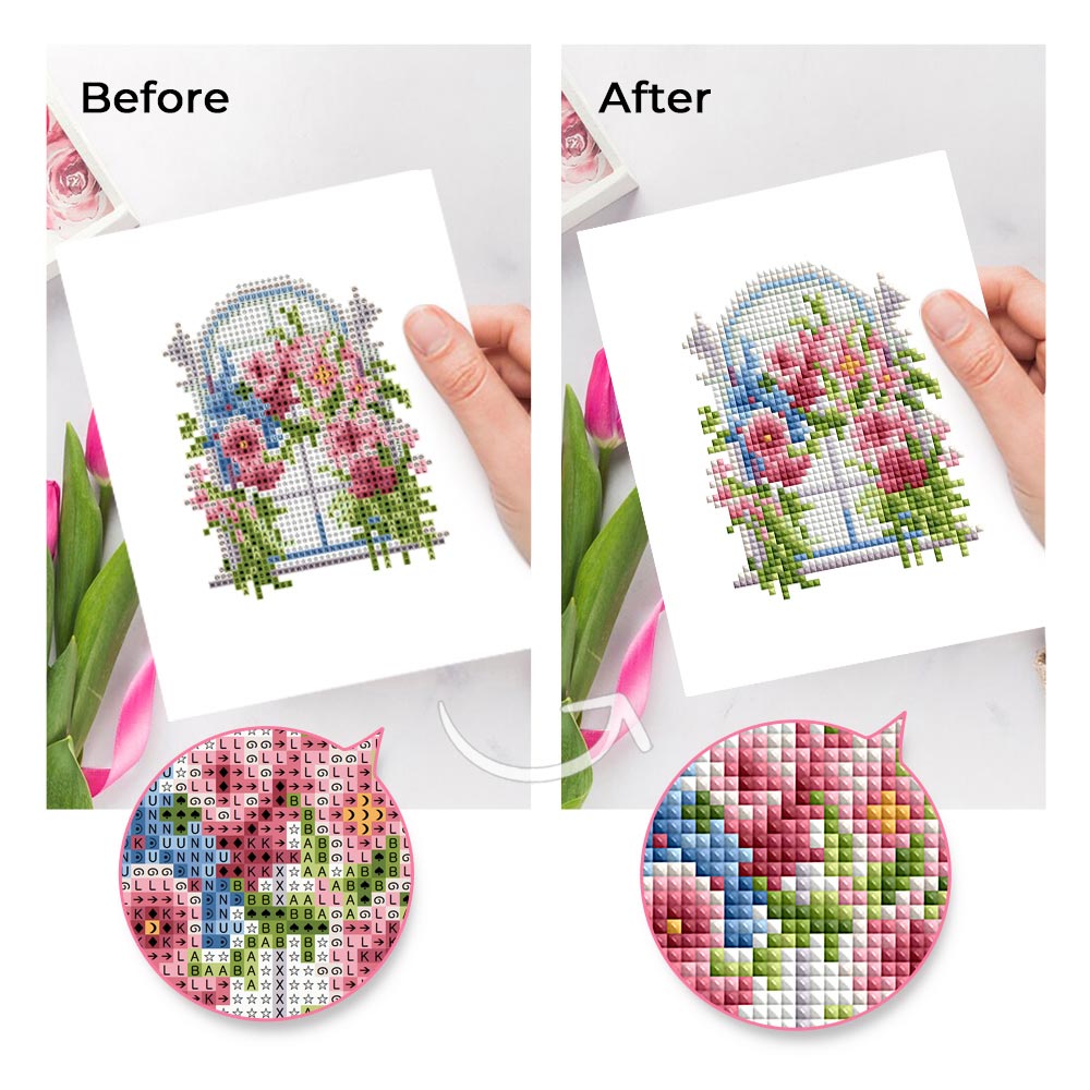 Flowers on the Windowsill 12Pcs - Mini Diamond Painting Kit