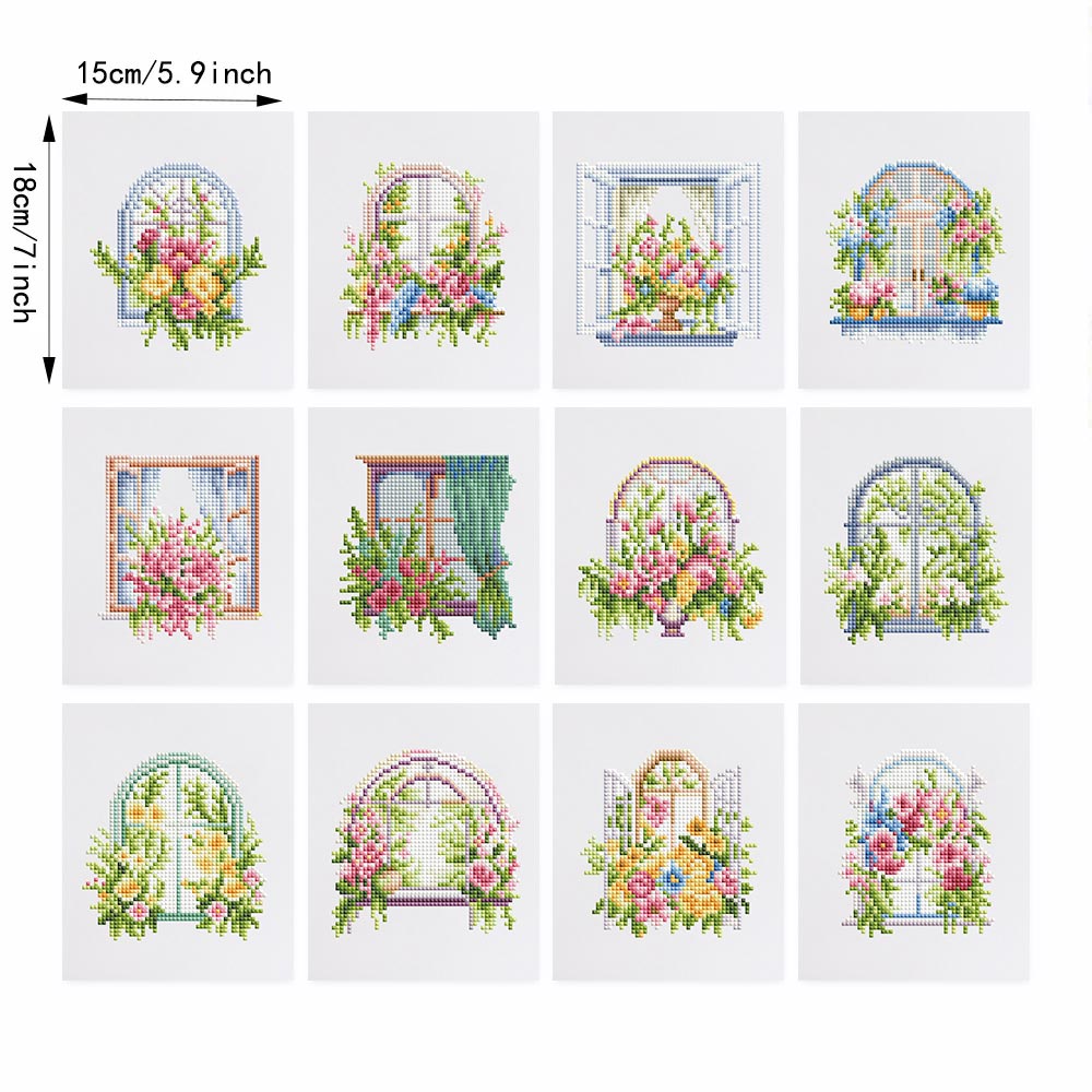 Flowers on the Windowsill 12Pcs - Mini Diamond Painting Kit