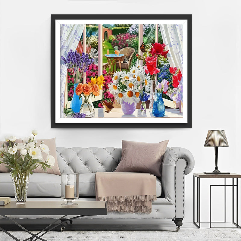Flowers on Windowsill Diamond Painting