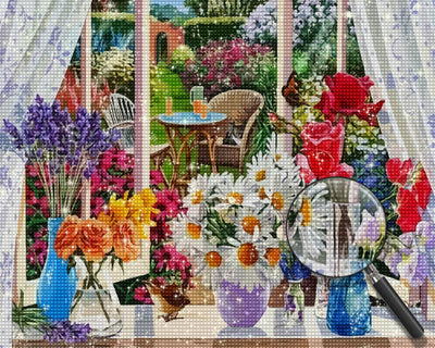 Flowers on Windowsill Diamond Painting