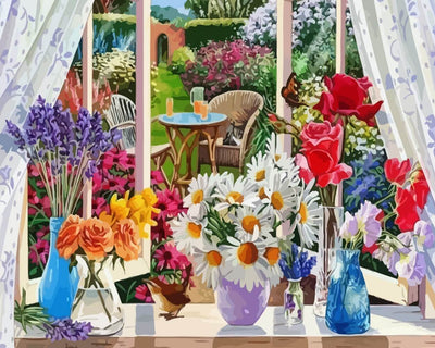 Flowers on Windowsill Diamond Painting