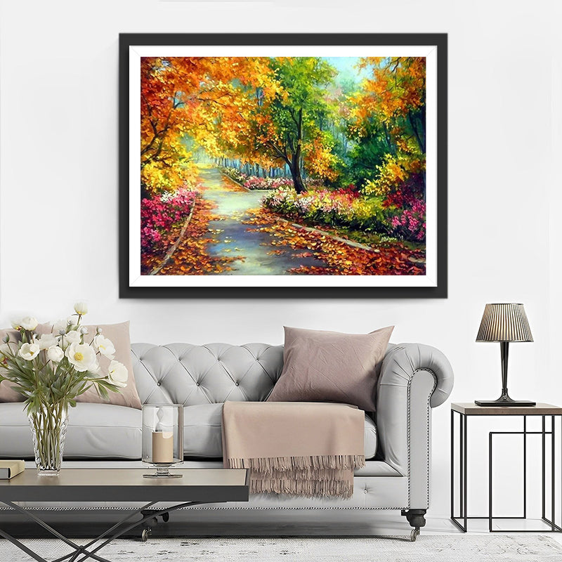 Forest Road Covered with Autumn Leaves Diamond Painting