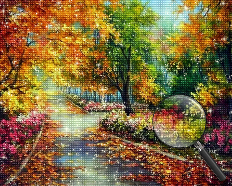 Forest Road Covered with Autumn Leaves Diamond Painting