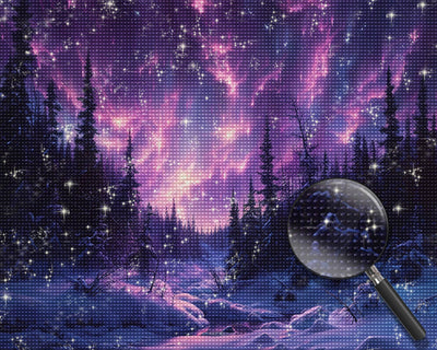 Forest with Violet Aurora Diamond Painting