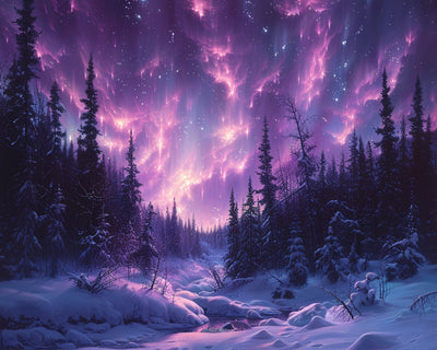 Forest with Violet Aurora Diamond Painting