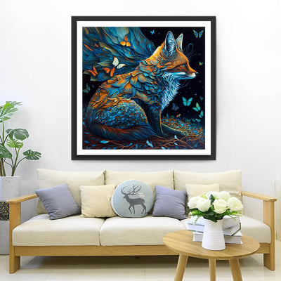 Fox and Butterflies in the Dark Diamond Painting