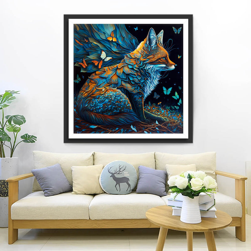 Fox and Butterflies in the Dark Diamond Painting