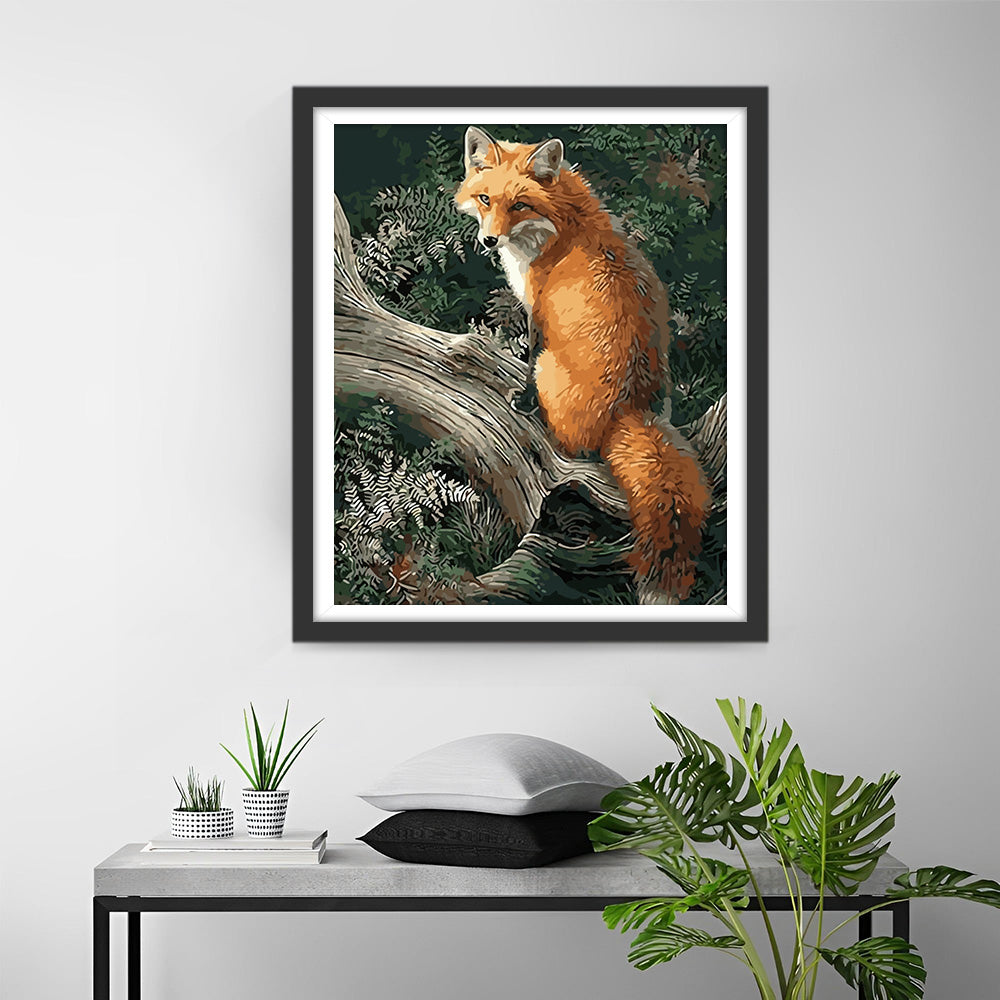 Fox Sitting on a Dead Tree Trunk Diamond Painting