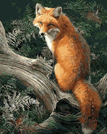 Fox Sitting on a Dead Tree Trunk Diamond Painting