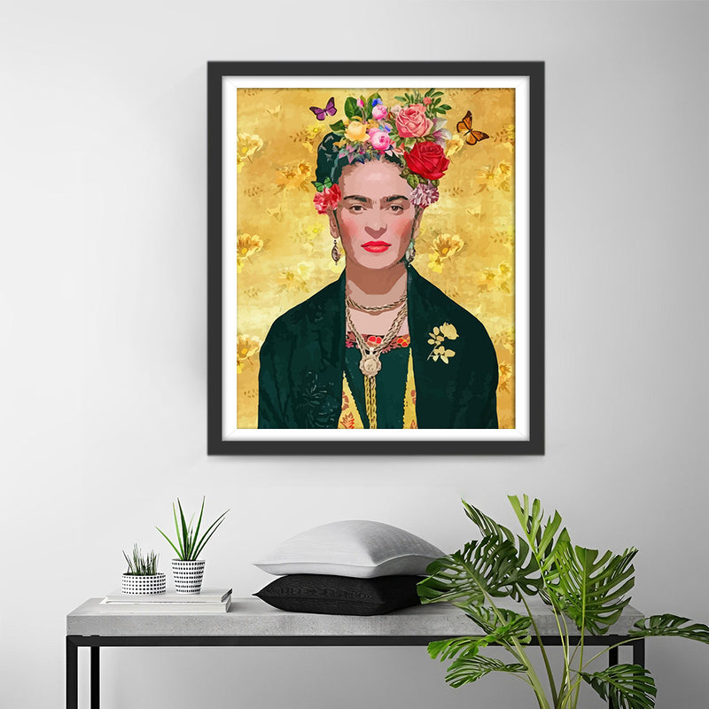 Frida Kahlo and Golden Flowers Diamond Painting