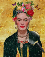 Frida Kahlo and Golden Flowers Diamond Painting