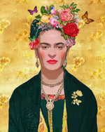 Frida Kahlo and Golden Flowers Diamond Painting