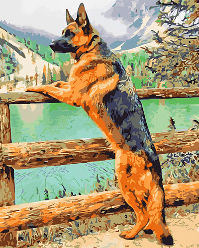 German Shepherd by the Lake Diamond Painting