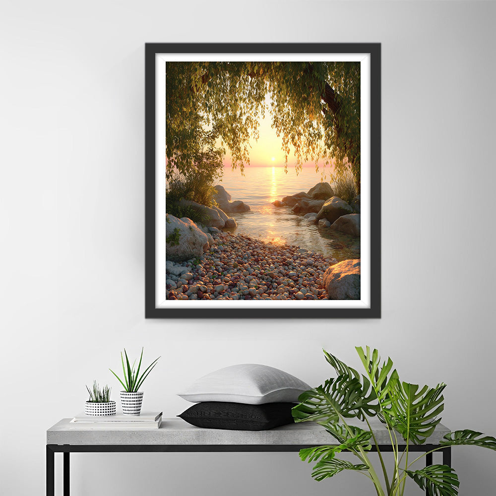 Giant Tree by the Lake at Sunrise Diamond Painting