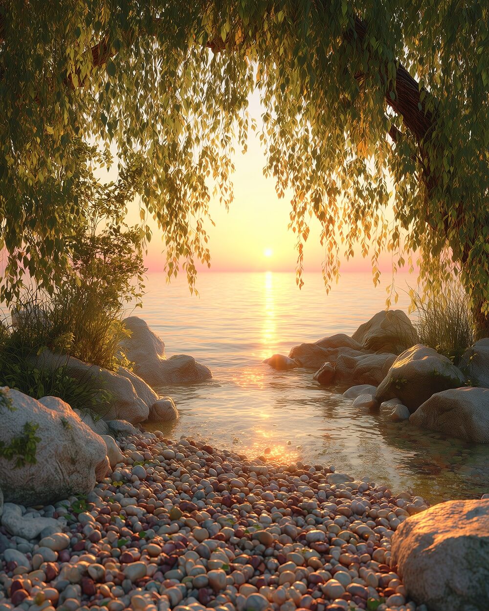 Giant Tree by the Lake at Sunrise Diamond Painting