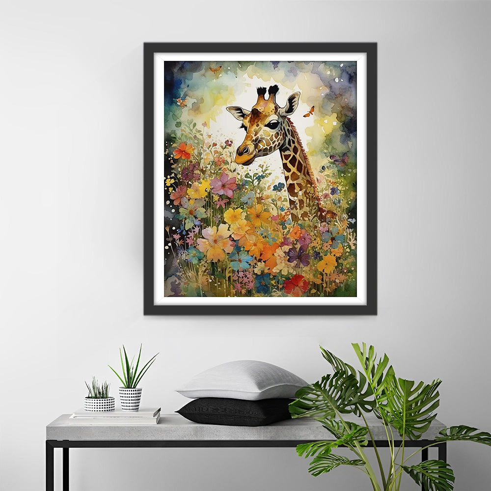 Giraffe and Flowers Diamond Painting