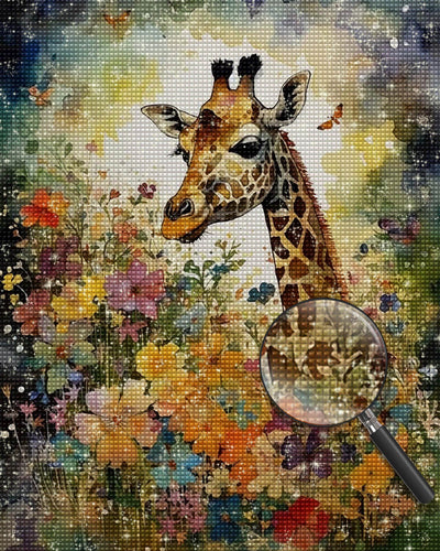 Giraffe and Flowers Diamond Painting