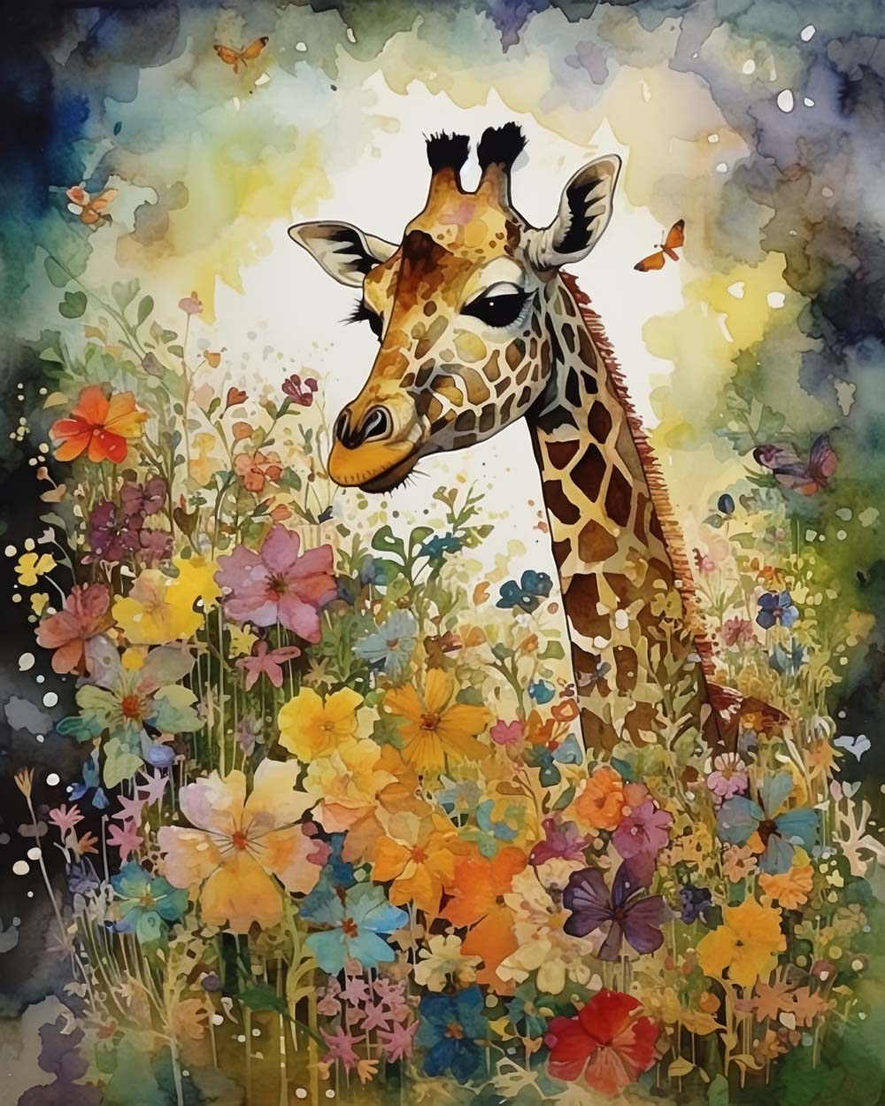 Giraffe and Flowers Diamond Painting
