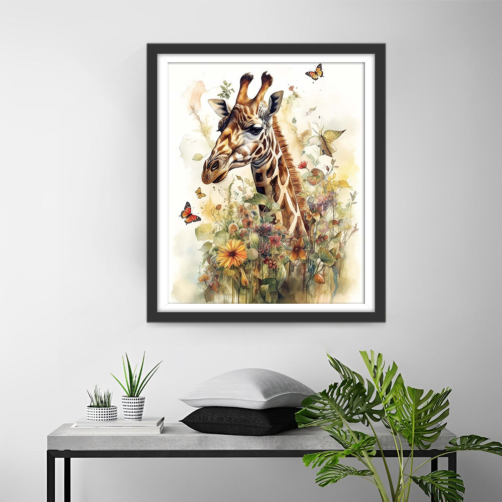 Giraffe, Butterflies and Flowers Diamond Painting