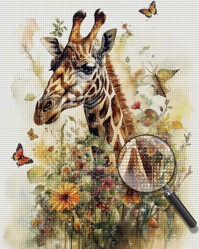 Giraffe, Butterflies and Flowers Diamond Painting