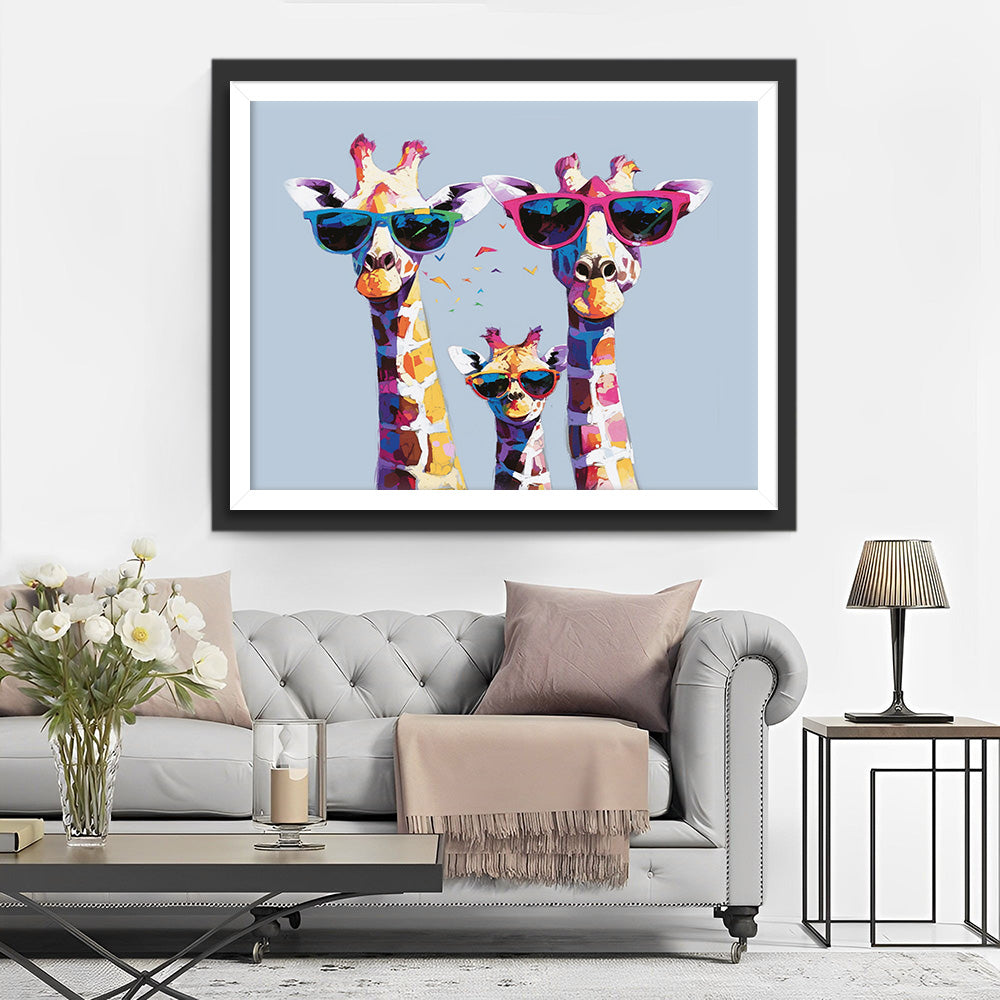Giraffe Family with Glasses Diamond Painting
