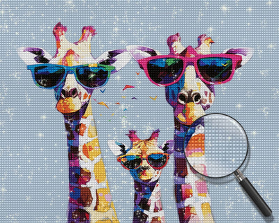 Giraffe Family with Glasses Diamond Painting