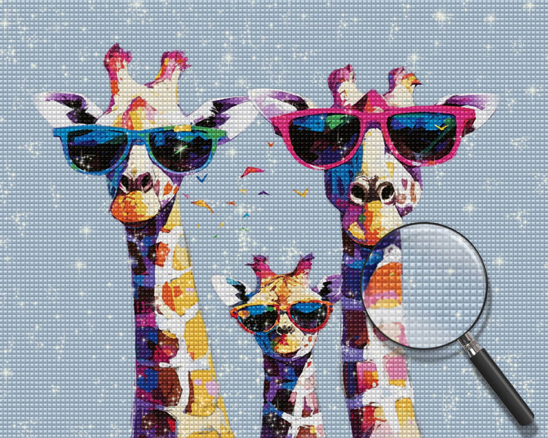 Giraffe Family with Glasses Diamond Painting