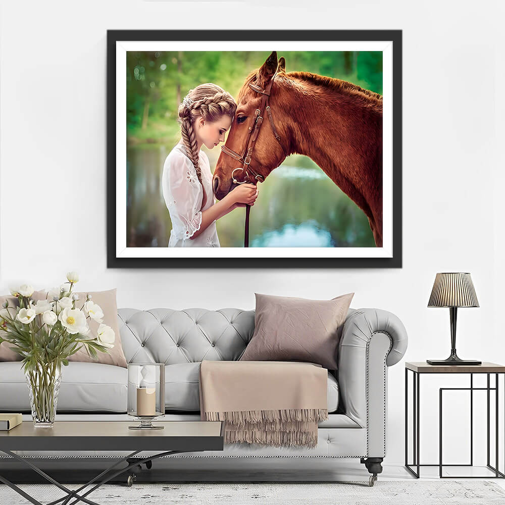 Girl and Brown Horse Diamond Painting