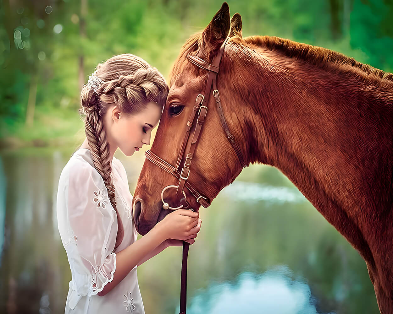 Girl and Brown Horse Diamond Painting