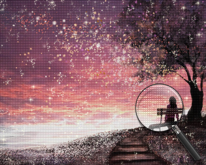 Girl on a Bench Looking up at Stars Diamond Painting