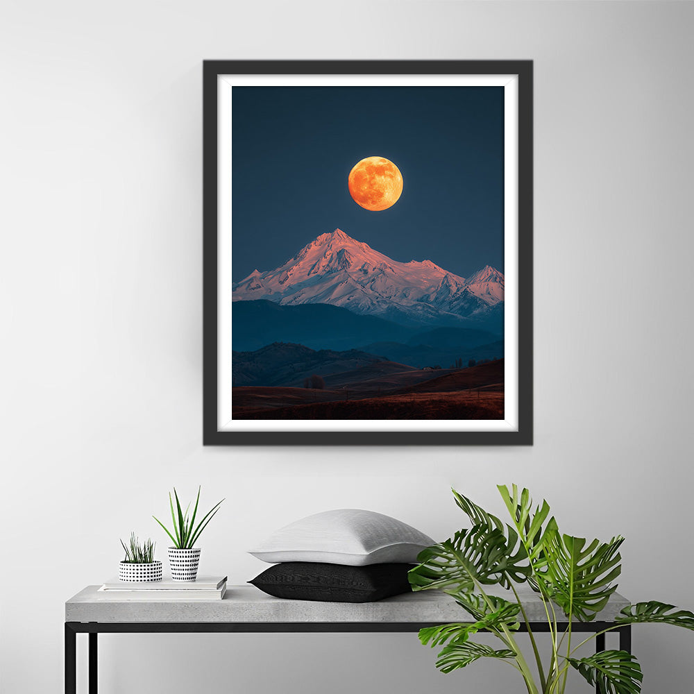 Golden Full Moon over the Snow Mountain Diamond Painting