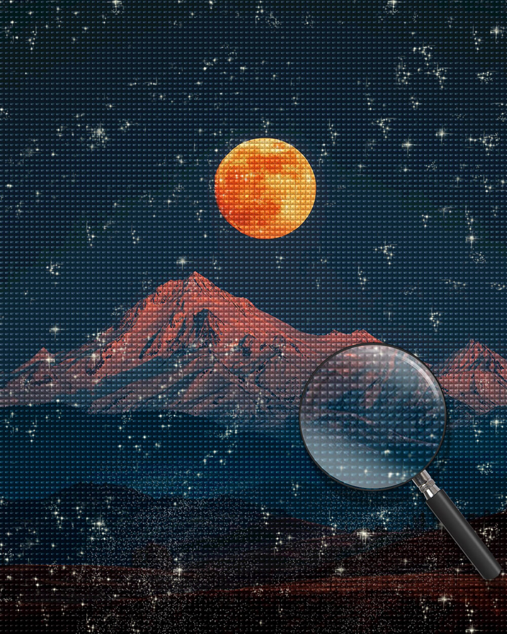 Golden Full Moon over the Snow Mountain Diamond Painting