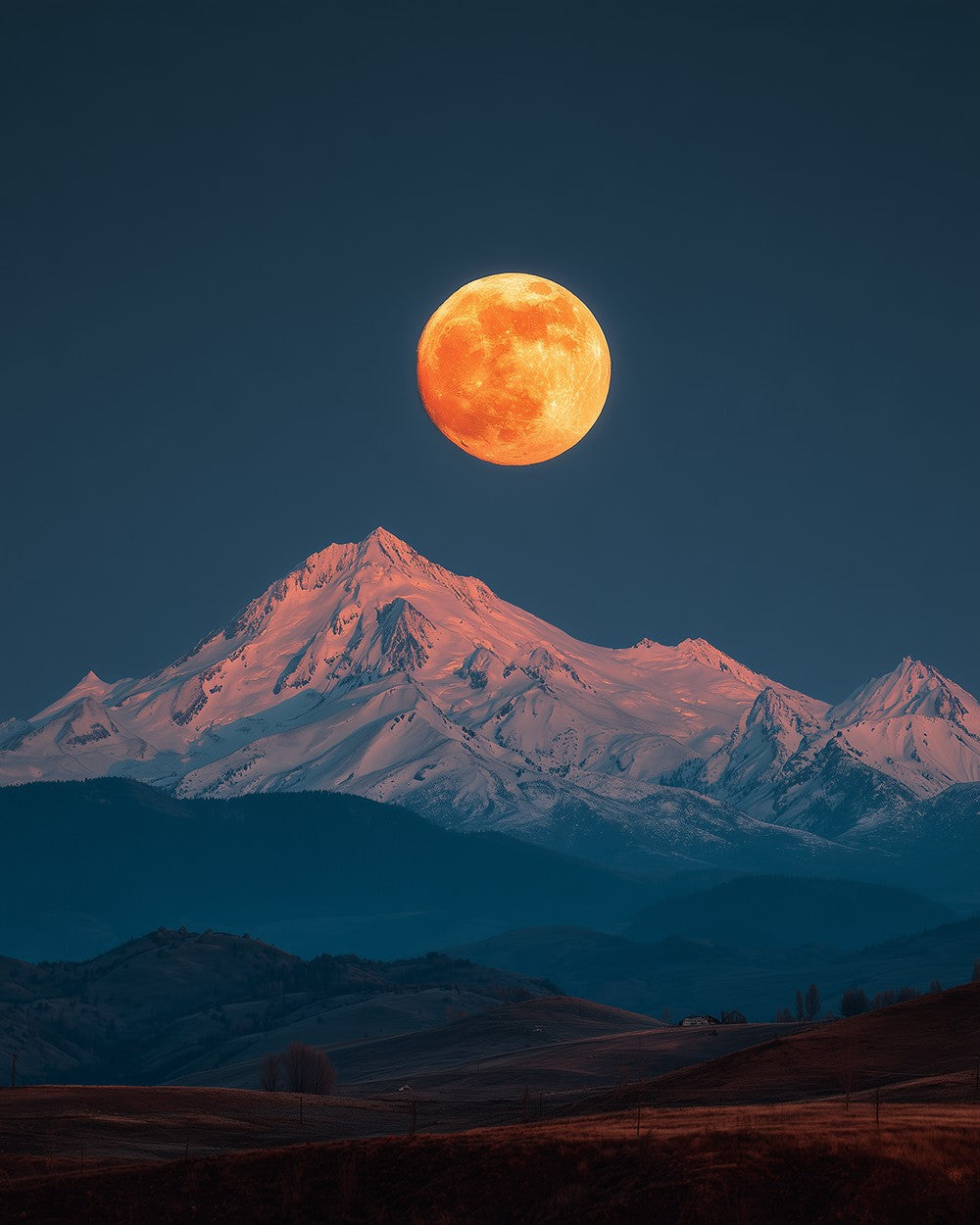 Golden Full Moon over the Snow Mountain Diamond Painting