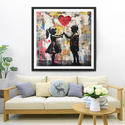 Graffiti Boy and Girl Holding a Heart Balloon Diamond Painting