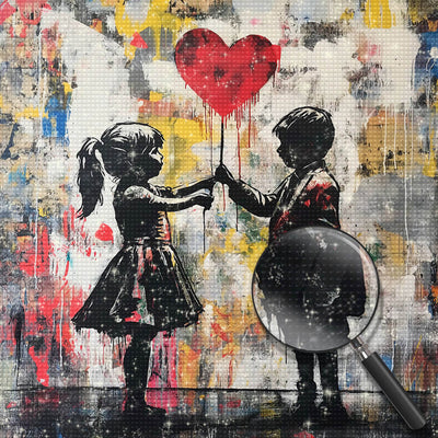 Graffiti Boy and Girl Holding a Heart Balloon Diamond Painting
