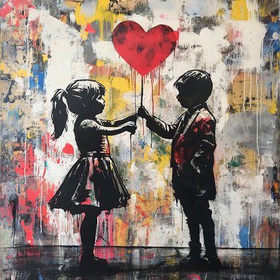 Graffiti Boy and Girl Holding a Heart Balloon Diamond Painting