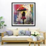 Graffiti Style Little Girl in Red Holding an Umbrella Diamond Painting